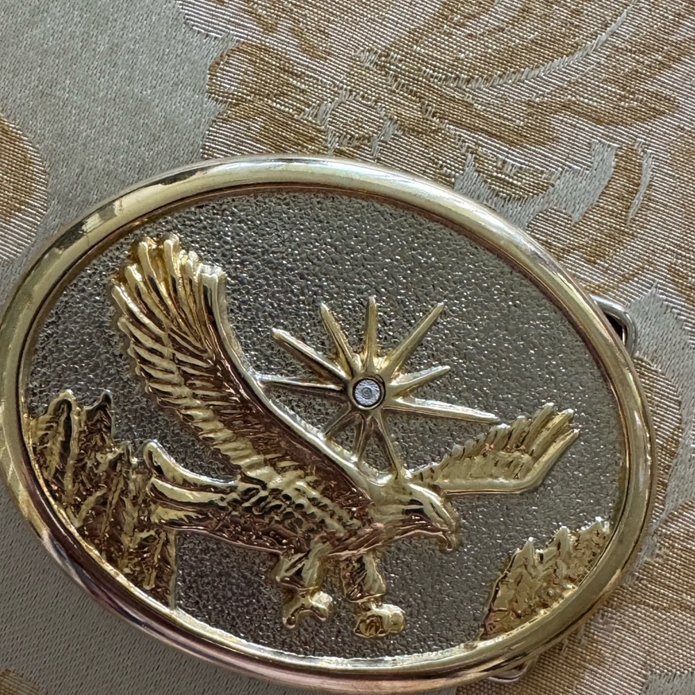 Gold and Silver Eagle Belt Buckle with Diamond